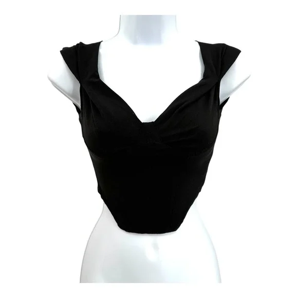 DIVIDED by H&M Women's XXS Black Cropped Corset Style Bustier Sleeveless Top Y2K - Picture 2 of 9